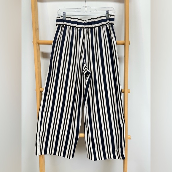 ZARA Navy and White stripe wide leg crop pants size S - Picture 6 of 12